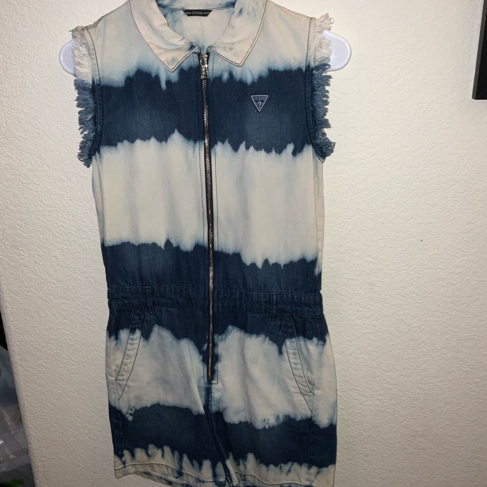 Guess Blue and White Tie-Dye Sleeveless Dress